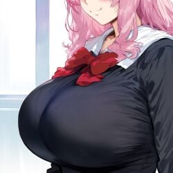 1girls ai_generated artist_request big_breasts breast_focus breasts busty close-up female female_only fujiwara_chika head_out_of_frame hi_res kaguya-sama_wa_kokurasetai_~tensai-tachi_no_renai_zunousen~ large_breasts long_hair pink_hair school_uniform schoolgirl smile solo voluptuous