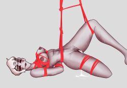 1girls after_sex black_eyes bondage breasts cum cum_drip cum_dripping cum_dripping_out_of_pussy cum_in_pussy cum_inside cum_on_floor demon demon_girl digital_drawing_(artwork) digital_media_(artwork) erect_nipples female grey_skin hazbin_hotel implied_sex impregnation naked naked_female perky_breasts rosie_(hazbin_hotel) sweat sweatdrop tied tied_arms tied_breasts tied_hands tied_to_ceiling tied_up white_hair