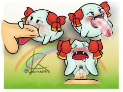 balls blowjob boo_(mario) bow chaotickentro fellatio female genitals ghost lady_bow male male/female mario_(series) nintendo oral paper_mario penis red_bow spirit tongue tongue_out tongue_out_blowjob