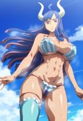 1girls abs ai_generated bare_arms bare_legs bare_shoulders bare_thighs big_breasts bikini bikini_bottom bikini_top blush clothed clothing color female female_focus female_only fit_female gokoai hi_res horns large_breasts light-skinned_female light_skin long_hair looking_at_viewer multicolored_hair muscles muscular muscular_female one_piece pink_eyes shounen_jump solo solo_female sweat tagme thick_thighs ulti_(one_piece)