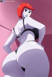 1girls 2d_(artwork) ass big_ass bra ellie_rose female goth goth_girl gothic hands_on_hips henry_stickmin_(game) lingerie lipstick looking_back low-angle_view mob_face nobytes_(artist) panties red_hair short_hair solo solo_female tagme thick_thighs