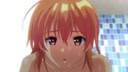 1girls 2024 adorable adorable_face blue_background bubble_de_house_de_marumarumaru_the_animation caught_off_guard cute cute_expression cute_face lips orange_hair seven_(animation_studio) shower surprised surprised_expression water