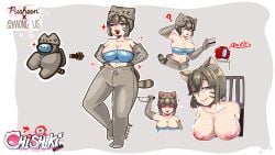 1girls 1other among_us among_us_reference big_breasts crewmate_(among_us) crossover dios_nos_a_abandonado female female_only grey_hair humanized innersloth looking_at_viewer meme pusheen pusheen_the_cat_(series) red_(among_us) short_hair