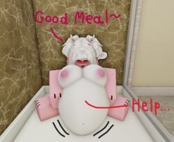 big_belly big_breasts breasts furry in_shower pink_skin roblox rubbing_belly same_size_vore shark shark_girl shower sitting vore white_hair