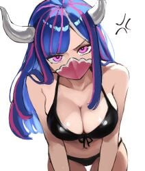1girls big_breasts bikini black_bikini blue_hair breasts busty cleavage clothing curvy female female_only horns kasumi6_ leaning_forward mask one_piece pink_highlights solo tagme two-tone_hair ulti_(one_piece)