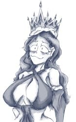 1girls big_breasts breasts crown ear_piercing ear_ring earrings female female_focus female_only greyscale horny horny_female jewelry long_hair meremor monochrome queen sketch thick underwear