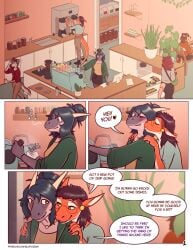 anthro anthro_only chloe_(glopossum) coffee coffee_mug coffee_shop comic comic_page dragon english_text female glopossum kissing kissing_cheek lizard nonbinary_(lore) page_1 page_number red_(glopossum) scalie scalie_humanoid speech_bubble tagme text text_bubble