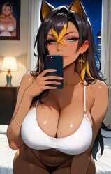 ai_generated dark-skinned_female dehya_(genshin_impact) genshin_impact large_breasts leaning_forward selfie stable_diffusion sugyx thong white_tank_top