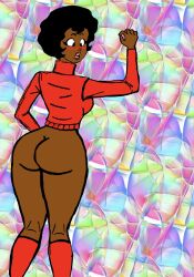 1girls ai_generated black_hair blushing by captain_caveman_and_the_teen_angels dark-skinned_female dee_dee_skyes hanna-barbera naked_female paulinebabe red_boots red_shirt submitted user