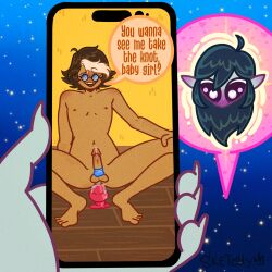 adventure_time adventure_time:_fionna_&_cake blush camboy cock_ring dildo knot knotted_dildo male male_only marceline marceline_abadeer marceline_the_vampire_queen older_male on_the_phone penis phone phone_call phone_screen rubber sex_toy simon_petrikov sketchventures younger_female