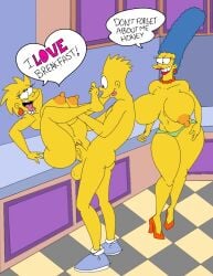 1boy 20th_century_fox 20th_century_studios 2girls aged_up balls bart_simpson big_breasts blue_hair breasts cabin ear_piercing female genitals high_heels huge_breasts human incest kitchen lipstick lisa_simpson male male/female marge_simpson maxtlat necklace nipples nude nude_female nude_male open_mouth panties penis penis_in_pussy red_lipstick sex smile straight straight_sex text text_bubble the_simpsons tongue tongue_out wide_hips yellow_skin