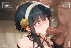 1boy 1girls ai_generated bangs bare_shoulders black_dress black_hair blood blush breasts cheating cheating_(relationship) cheating_wife cleavage clothing curvaceous curvaceous_female curvaceous_figure curvy dagger dark-skinned_male dark_skin dress earrings fellatio female female_focus flower gloves gold_earrings gold_hairband hair_flower hair_ornament hairband hand_on_another's_head headband holding impossible_clothing interracial irrumatio jewelry large_breasts long_hair looking_at_viewer male nakatori netorare ntr oral penis pov recording red_eyes rose saliva sidelocks solo_focus spy_x_family straight sweat tears testicles thorn_princess uncensored veins viewfinder voluptuous voluptuous_female wide-eyed yor_briar yor_forger