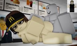 arms_behind_back arms_held_back big_ass big_breasts cash_register cashier counter depressed doggy_style donald_j_trump donald_trump fast_food fast_food_uniform mcdonald's moody ninjashyper2 public public_sex roblox roblox_avatar roblox_game robloxian sad sex_on_counter worker