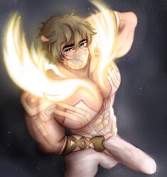 bara barazoku big_balls big_breasts big_muscles big_penis bulge bulge_through_clothing clothed clothed_masturbation clothing cock covering_crotch eikþyrnir_(fire_emblem) fire_emblem fire_emblem_heroes freeballing gay hands_behind_head huge_cock large_balls large_breasts large_penis male male_focus male_only moonmutti muscles muscular muscular_male no_underwear pecs pectorals tight_clothing tights yaoi