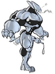 1boy ass chastity chastity_device dragmon furry gay male male_chastity muscles nipples solo suit transformation