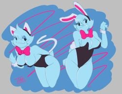 2girls anthro black_eyes blue_body blue_eyeshadow boo_(mario) bow_(disambiguation) breasts bunny_costume bunny_ears_(disambiguation) cat_ears_(disambiguation) cleavage clothing costume duo eyeshadow female female_only ghost hi_res lahla makeup mario_(series) multiple_girls nintendo paper_mario peeka prate-dragon spirit thick_thighs