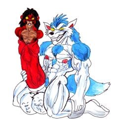 anthro blue_hair boots cock_vore hyper hyper_balls hyper_penis kumbartha muscles tagme the_lion_king vore white_fur wolf