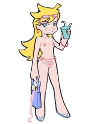 1girls areola areolae bag blonde_hair breasts casual ear_piercing ear_ring earrings eyewear female glasses handbag handwear human nipples pale_skin panty_&_stocking_with_garterbelt panty_anarchy poivre_moulu sandals small_breasts swimsuit swimwear topless topless_female