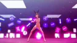 3d artist_request background_music bare_legs bare_shoulders black_hair bowtie breasts bunny_ears bunny_girl bunny_tail cuffs dance_floor dancing detailed_background high_heels iwara kono_subarashii_sekai_ni_shukufuku_wo! medium_hair megumin mmd naked_dancing navel pussy red_eyes tagme video