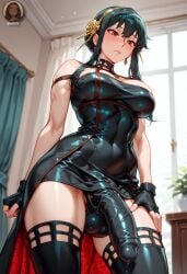 1futa ai_generated big_bulge big_penis breasts dickgirl erection_under_clothes female futanari penis_outline penis_under_clothes solo spy_x_family thighhighs yo0001 yor_briar yor_forger