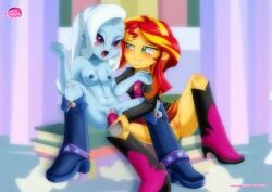 2girls anus ass bbmbbf blush bottomless breasts dildo dildo_in_pussy equestria_girls equestria_untamed female female/female female_only friendship_is_magic hasbro multiple_girls my_little_pony nipples no_panties nude open_mouth palcomix pussy pussy_juice sex_toy sunset_shimmer teeth tongue trixie_(mlp) vaginal vaginal_insertion yuri