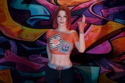 1girls 3d amy_dumas blender crop_top enigmaj female_focus female_only light-skinned_female lita_(wrestler) looking_at_viewer midriff red_hair wwe wwe_diva