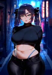 1girls ai_generated alley alleyway ass big_ass big_butt black_jeans breasts curvy female genshin_impact hips hourglass_figure jeans male miyuai mona_(genshin_impact) outdoors sex stable_diffusion thiccwithaq_(ai_style) twintails wide_hips