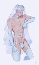 choker daodaosh devil_may_cry femboy lingerie lingerie_only male male/male male_only nero_(devil_may_cry) panties stockings thong veil