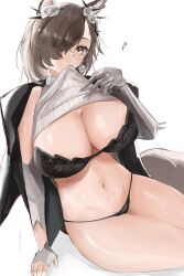 animal_ears arknights bra female gauntlets panties penance_(arknights) sketch wolf_ears wolf_girl www1_(artist)