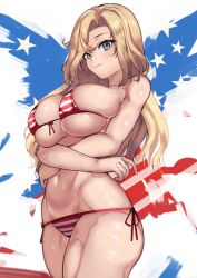 1girls alternate_version_available american_flag_bikini big_breasts bikini bikini_bottom bikini_top black_eyes blonde_hair bottomwear breasts cleavage female female_only hair hips hornet_(kantai_collection) huge_breasts kantai_collection long_hair micro_bikini purplecat_(artist) red_bikini smile solo solo_female swimwear thighs topwear