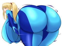 1girls aokuro aokuro_1908 ass_bigger_than_head ass_focus ass_shake bent_over big_ass blonde_hair blue_eyes bodysuit breasts_bigger_than_head curvy female gigantic_ass gigantic_breasts huge_ass long_hair looking_at_viewer looking_back metroid parted_lips ponytail puffy_nipples samus_aran solo thick_ass thick_lips thick_thighs zero_suit_samus