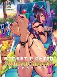 1girls anklet barefoot beach capcom feet feet_up female_only juri_han lollipop lollipop_between_toes object_between_toes official_art painted_toenails purple_nails purple_toenails reiq street_fighter street_fighter_6 toenail_polish