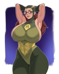 1girls armpit_hair armpits arms_up breasts female female_focus female_only invincible invincible_(tv_series) jakuson_z large_breasts light-skinned_female light_skin looking_at_viewer shrinking_rae solo superheroine thick_thighs thighs wide_hips