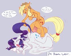 alicorn animal_genitalia anthro anthrofied applejack_(mlp) big_breasts blonde_hair blue_eyes breasts cum cum_inflation cutie_mark dialogue dickgirl duo earth_pony english_text equine erection excessive_cum female freckles friendship_is_magic from_behind fucked_silly furry futa_on_female futanari green_eyes hair hat heart horn horse horsecock inflation intersex mammal my_little_pony nipples penetration penis pony purple_hair rarity_(mlp) sex smooth_skin spunky_mutt tail_grab text wings