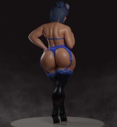 back_view big_ass big_butt blue_hair cursedmadara hand_on_breast hand_on_hip high_heel_boots high_heels konan lingerie