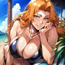 1girls ai_generated alternate_breast_size big_breasts bikini bleach bostin breasts busty curvaceous curvy curvy_body curvy_female curvy_figure female huge_breasts large_breasts matsumoto_rangiku mommy nipples sweat sweating sweaty sweaty_body sweaty_breasts swimwear thick_thighs thighs venus_body