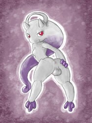 1boy anus ass furry hand_on_ass looking_at_viewer looking_back male male_only mega_evolution mega_mewtwo_y mewtwo nintendo pokemon pokemon_(species) pokemon_rgby pokemon_xy presenting sketch smile solo testicles video_games zekromlover