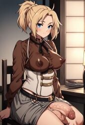 1futa ai_generated balls big_balls big_breasts big_penis blonde_hair blue_eyes breasts flaccid flaccid_futa flaccid_penis futa_only futanari huge_balls huge_breasts huge_cock mushoku_tensei mushoku_tensei:_isekai_ittara_honki_dasu nipples nipples_covered nipples_visible_through_clothing nouserid123 penis sitting sitting_on_chair skirt solo testicles uncut zenith_greyrat