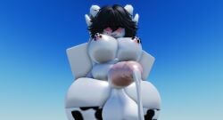 1futa bandaid_on_nipples black_hair blush closed_eyes cow_print dripping_precum flustered futa_focus hecahhte large_breasts large_penis leaking_precum looking_at_viewer precum roblox robloxian smiling smiling_at_viewer sweatdrop thigh_highs white_skin