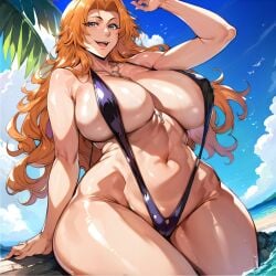 1girls ai_generated alternate_breast_size big_breasts bikini bleach bostin breasts busty curvaceous curvy curvy_body curvy_female curvy_figure female huge_breasts large_breasts matsumoto_rangiku mommy nipples skimpy skimpy_bikini sling_bikini sweat sweating sweaty sweaty_body sweaty_breasts swimwear thick_thighs thighs venus_body wide_hips