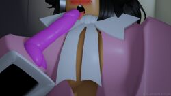 1girls 3d big_breasts black_hair dildo female open_mouth pink_clothes pink_dildo roblox robloxian rusmynth tagme tongue_out