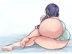 1girls alp ass barefoot blue_hair hair_scrunchie huge_ass long_hair love_live! love_live!_school_idol_project panties solo solo_female solo_focus toujou_nozomi twintails