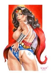 amazon anal_invitation anus ass back_view big_breasts large_anus leotard pussy solo spreading_ass wonder_woman yuranart