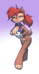 1girls anthro archie_comics bigdad biped bottomless breasts brown_body brown_fur clothed clothing female fur furry hair looking_at_viewer mammal ponytail red_hair rodent sally_acorn sciurid sega simple_background solo sonic_(series) sonic_the_hedgehog_(archie) sonic_the_hedgehog_(comics) sonic_the_hedgehog_(series)