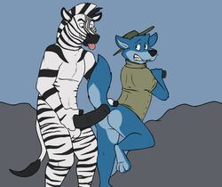 animal_genitalia anthro balls bottomless canine clothed clothing duo equine furry half-dressed horsecock male mammal penis robbie robbie_(rotten_robbie) rotten_robbie wolf yaoi zebra