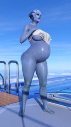 1girls 2023 3d abs alien_girl asari bare_shoulders bikini blue_body blue_skin blue_sky bottomless breasts clothed clothed_female clouds female female_only fit fit_female guidugalle guimontag lactation liara_t'soni mass_effect nipples pregnant pregnant_belly pregnant_female pussy rigid3d scales sci-fi solo solo_female summer