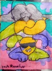 absurd_res anal anal_sex animate_inanimate anthro anus ass balloon balls big_butt blot_(dandy's_world) blush clothed clothing colored_pencil_(artwork) dandy's_world duo ears_down erection eyewear femboy genitals glasses grey_body half_naked hi_res humanoid humanoid_genitalia humanoid_penis inflatable living_inflatable looey_(dandy's_world) lying male male/male male_penetrated male_penetrating male_penetrating_male marker_(artwork) mime multicolored_body nude penetration penile penis pivoted_ears roblox sex simple_background smile spade_tail tail toons_(dandys_world) traditional_media_(artwork) wearing_glasses yoshreveluv