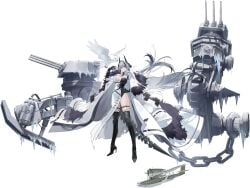 azur_lane bare_shoulders belt bird black_belt black_footwear black_gloves boots breasts cannon cg chains cleavage coat coat_dress cross-laced_footwear double-breasted dress elbow_gloves female full_body fur-trimmed_coat fur_trim gloves hat high_heel_boots high_heels kursk_(azur_lane) large_breasts long_coat long_hair looking_at_viewer machinery military_hat official_art open_clothes open_coat peaked_cap red_eyes rigging solo standing thigh_boots thigh_strap thighhighs turret very_long_hair weapon white_coat white_dress white_hair white_headwear
