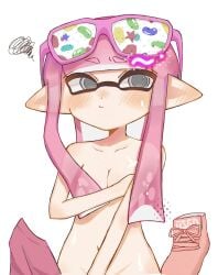 4k_tamaki blush breasts censored covering_breasts female inkling inkling_girl naked naked_female nude nude_female nudist nudity splatoon splatoon_(series) splatoon_3 twitter_link