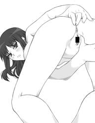 ass blush censored from_behind kurusugawa_ayaka long_hair looking_back monochrome pussy shichimenchou spread_pussy to_heart to_heart_(series) top-down_bottom-up